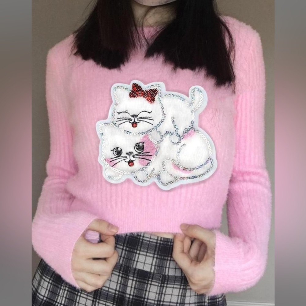 Cutest little crop top sweater with cats!